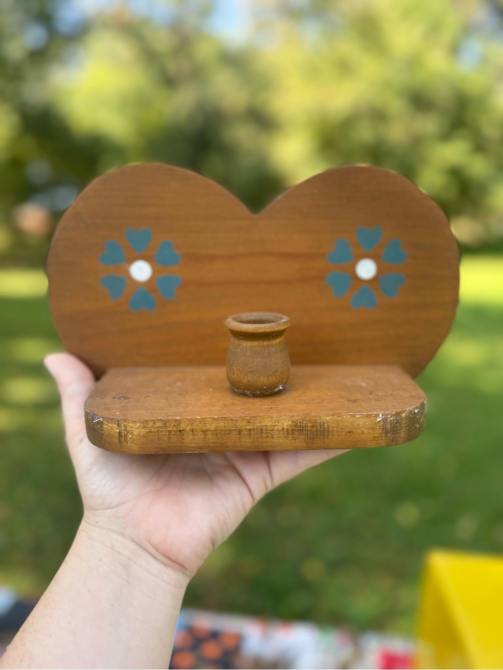 Vintage handmade wooden heart wall sconce/shelf